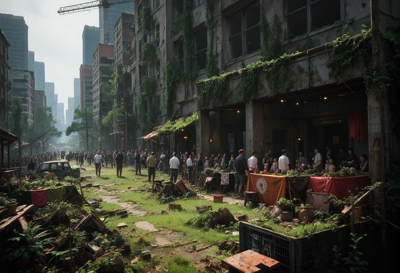 score_9,score_8_up,score_7_up,8k,,ruanyi0723,post-apocalypse,overgrown,moss,crowd,people,<lora:0723 post-apocalypse_v1_pony:1>