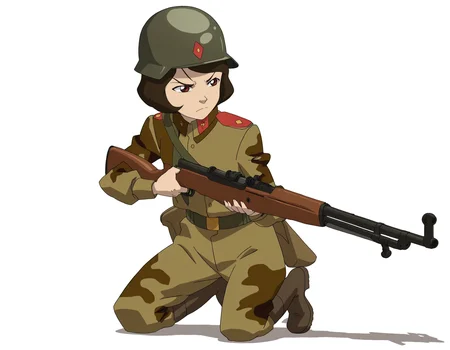 solo, perfect composition, shadows, shading, <lora:anime_screencap-Illustrious:0.7> anime screencap, anime coloring, very aesthetic, absurdres, zPDXL, <lora:Pony_DetailV2.0:0.5> <lora:illustrious_quality_modifiers_masterpieces_v1:1>
<lora:j1n0r2IL:1> j1n0r2il, 1girl, army helmet, female focus, serious, serious, <lora:Type_56_Carbine:1> sks, rifle, holding gun, shooting pose, on one knee, 
military uniform, camo, pouches, belt, boots, 
white background, simple background, explosions,