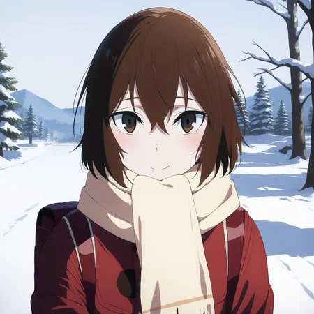 pixiv masterpiece, score_9, score_8_up, source_anime, score_7_up, best quality, high res, absurd res,
<lora:Kayo_Hinazuki_Illustrious_v19-000013:1>,kayo_hinazuki_il, 1girl, brown_eyes, red_coat, scarf, solo, short_hair, brown_hair, portrait, facing viewer, sunny day, winter, clean background, faint smile