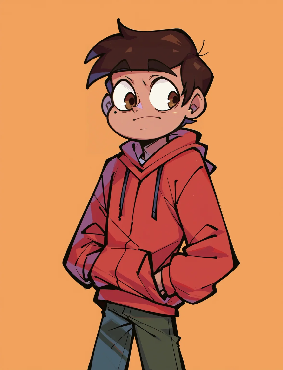 score_9, score_8_up, score_7_up, score_6_up, score_5_up, 1boy, <lora:SVTFOE_Diaz_Family:1> marco diaz, brown hair, red hoodie, mole under eye, pants, solo,
<lora:Khyleri_EXL:0.35> orange background, <lora:v0.5_PDXL_omoti_sakamoto:0.2>