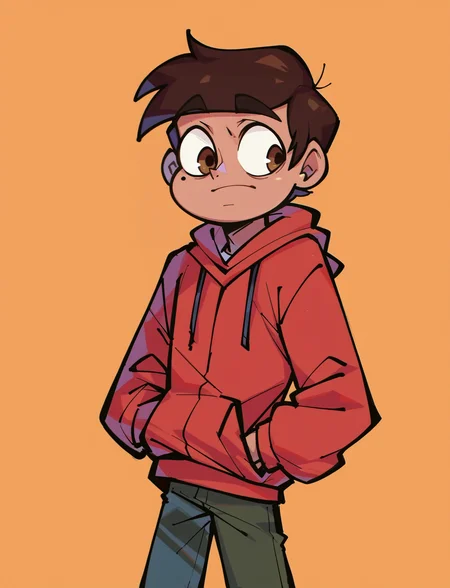 score_9, score_8_up, score_7_up, score_6_up, score_5_up, 1boy, <lora:SVTFOE_Diaz_Family:1> marco diaz, brown hair, red hoodie, mole under eye, pants, solo,
<lora:Khyleri_EXL:0.35> orange background, <lora:v0.5_PDXL_omoti_sakamoto:0.2>