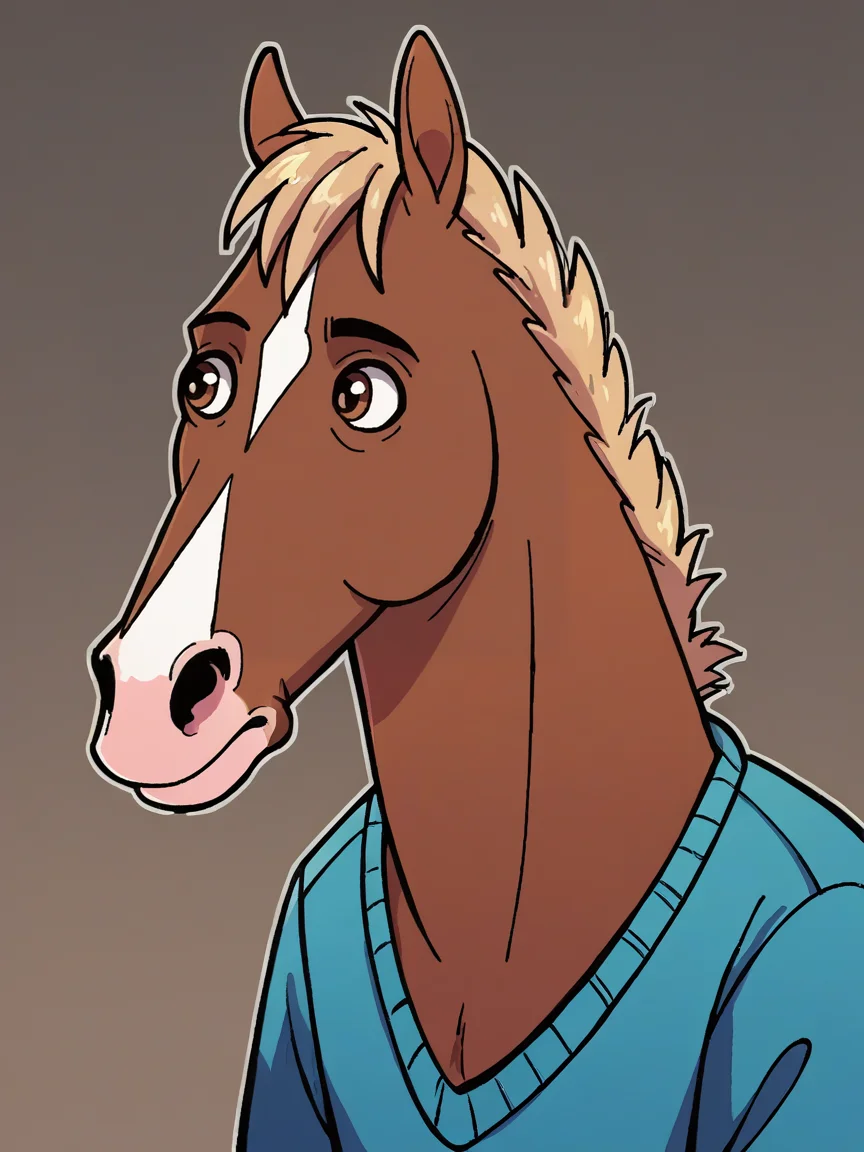 score_9, score_8_up, score_7_up, score_6_up, <lora:b0j4ckXLP:1> (b0j4ck), solo, 1boy, horse, brown eyes,