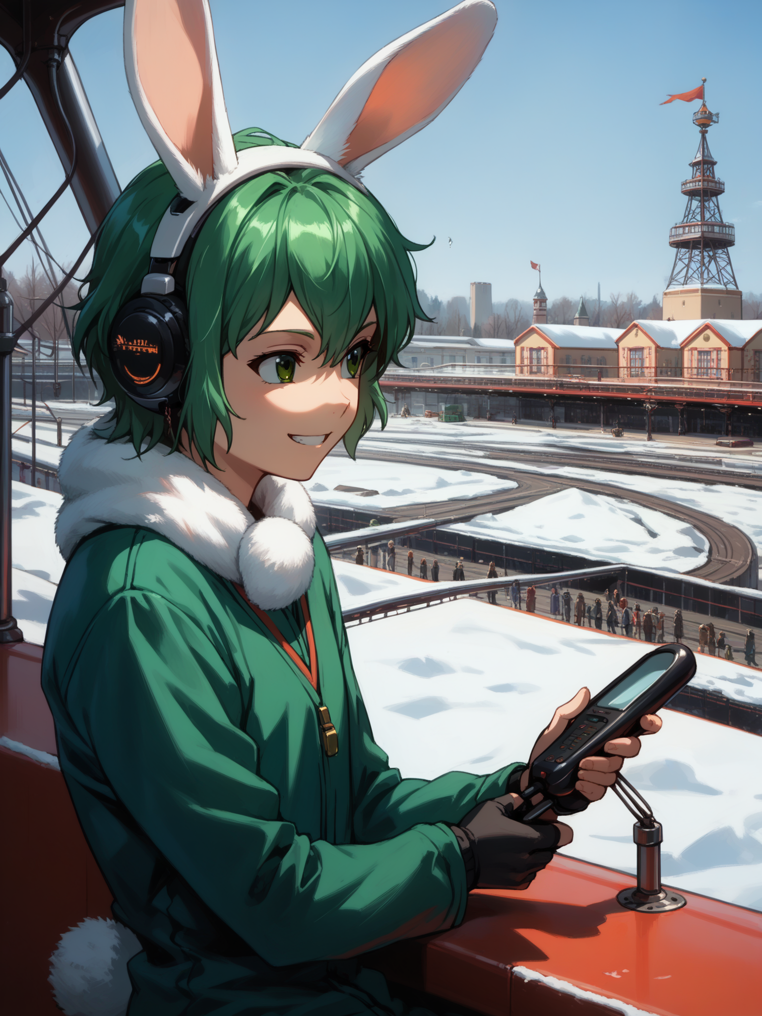 (upper body, solo focus:1.2) <lora:happy_tentacle-korone-v0.2:1>, ht_korone, (green hair, green eyes:0.5), fake tail, rabbit tail (petite:1.2), <lora:Shed_The_Skin's StS_age_slider_v1_initial_release:-1.5> ( :1.1) ( , , (confused :1.2) , evil smile , (looking at another:1.2) :1.1) outdoors, vegetation, ( :1.1), winter, snow , (day :0.6), , ((sidelighting:0.5), (light rays, light particles:0.5) :0.5), , (science fiction :0.9), (amusement park:1.2), (roller coaster:1.3), carousel, drop tower, pendulum ride, ( :0.8) score_9, score_8_up, score_7_up, score_6_up, score_5_up, score_4_up, ( [(realistic, photorealistic:1.3):(realistic:1.2):14] [(3d:1.2)::12] [:anime coloring:10] :1) <lora:LUUNA's Lunas-NijiJourney-SDXL-B2:0.35>, nijijourney <lora:prgfrg23's Counterfeit-V3.0 Style SDXL_LoRA_Pony Diffusion V6 XL:0.6> <lora:mfcg's mfcgXL:0.12> <lora:reweik's gyokai(himehajime)_PonyXL_style_v01:0.14>