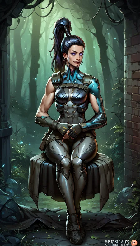 score_9, score_8_up, score_7_up, , detailed face, best quality, perfect eyes, floating hair, wallpaper, best quality, thick thighs, , perfect eyes, slim and fit, fit body,
<lora:DetailedEyes_V3 helper eye:1>,
Character:
<lora:Zeronis_Style:0.8> zeronis,<lora:Expressive_H:0.6> Expressiveh,<lora:princess_pony_v1:0.5>,<lora:PulenKompot-Ganassa Style-PonyXL:0.5> ganassa,,
3l3anorframe, colored sclera, black sclera, ponytail, glowing eyes, dark lips,
full body, dark alley, upper body shot, sitting, smirk,
<lora:Eleanor_-_Warframe_-_Character-000007:0.8>