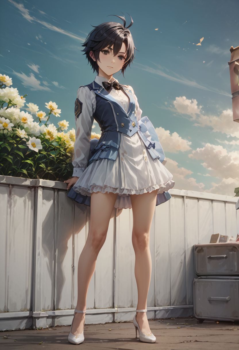score_9,score_8_up,score_7_up,score_6_up,source_anime, <lora:Worldly_XL:1>
1girl, solo, <lora:KikuchiMakoto_pony_v1:0.9> kikuchi_makoto_\(tuxedo\), kkcmkt, short hair, black hair, antenna hair, hair between eyes, black eyes, flat chest, small breasts, long legs, shoes, delicate strappy heels 
zPDXL, zPDXL-neg