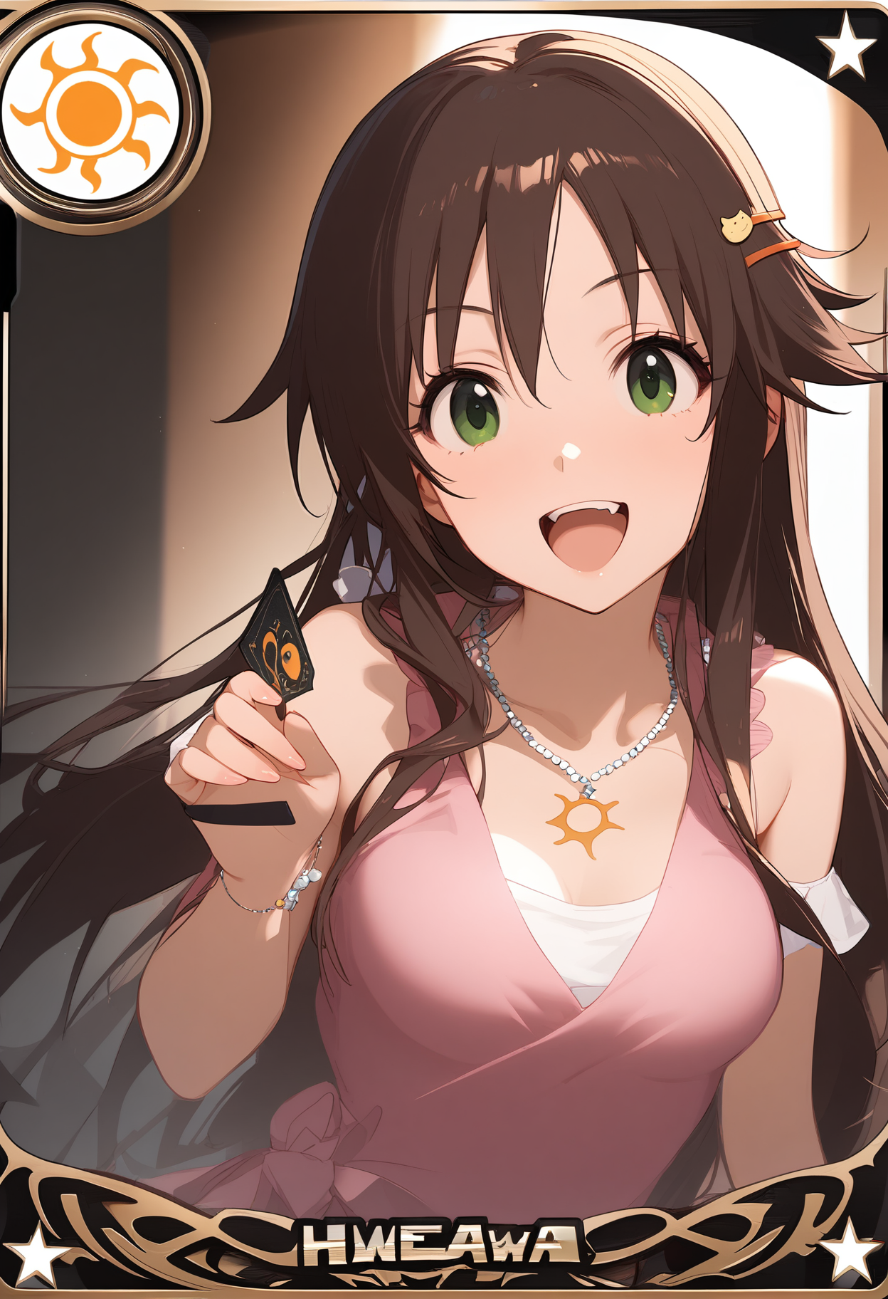 1girl,character name,himekawa yuki,open mouth,solo,sun symbol,d,star \(symbol\),card \(medium\),card parody,necklace,<lora:a31_char_new_himekawa_yuki-000022:1>masterpiece, best quality, absurdres<lora:a31_style_koni-000010:0.8>