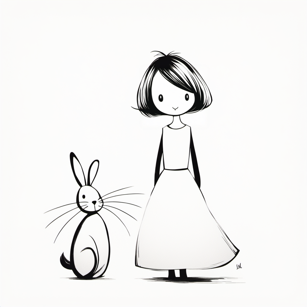 <lora:xiaohua:0.9>,xh,1girl,monochrome,greyscale,dress,short hair,white background,simple background,whiskers,swept bangs,rabbit,._.,standing,looking at viewer,full body,holding,sleeveless,bangs,bob cut,smile,solo,sleeveless dress,