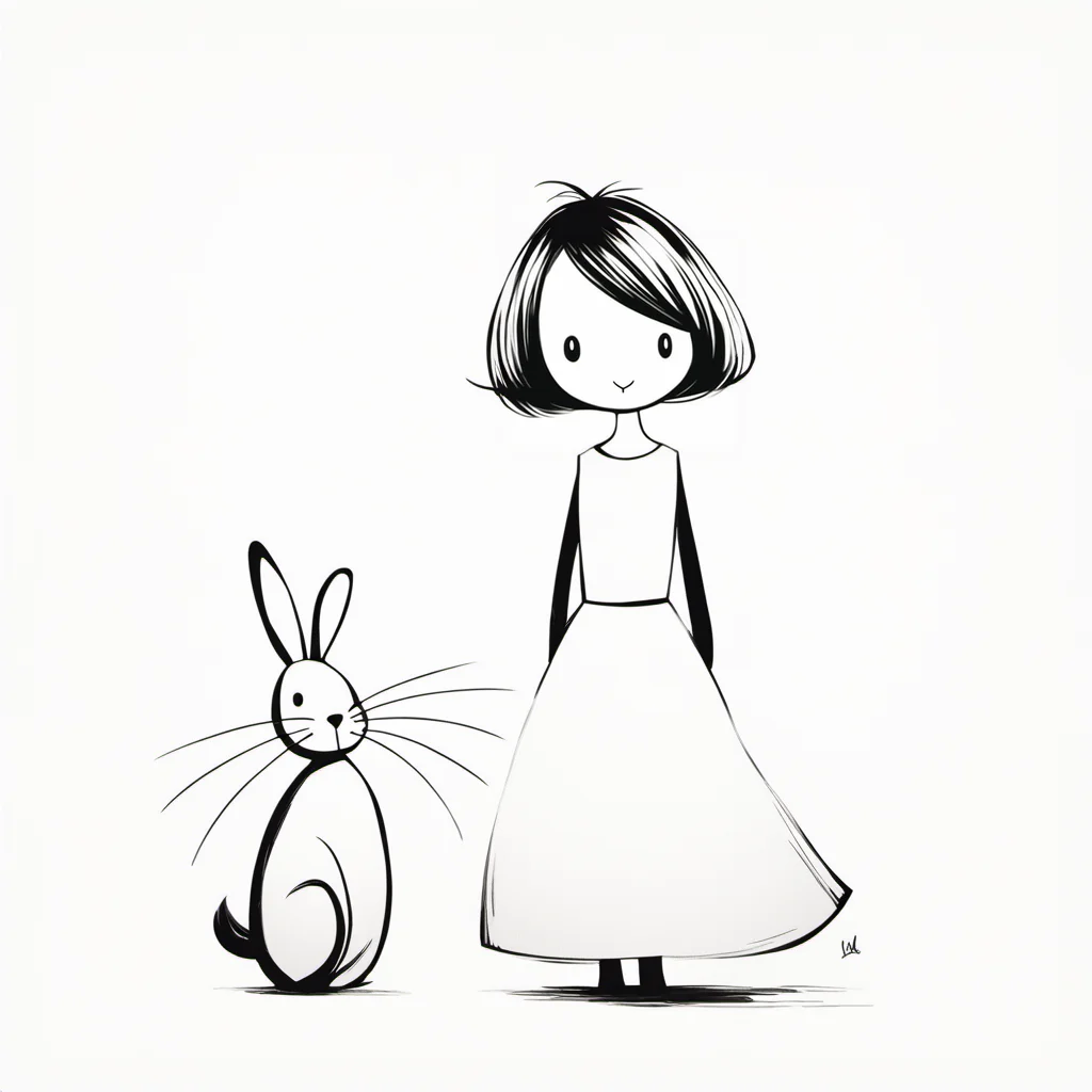 <lora:xiaohua:0.9>,xh,1girl,monochrome,greyscale,dress,short hair,white background,simple background,whiskers,swept bangs,rabbit,._.,standing,looking at viewer,full body,holding,sleeveless,bangs,bob cut,smile,solo,sleeveless dress,