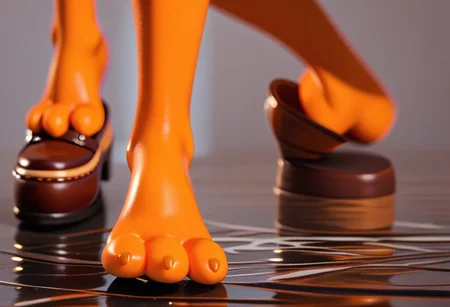 score_9, score_8_up, score_7_up, score_6_up, score_5_up, score_4_up, 1girl, furry female, kiff chatterley, orange squirrel, barefoot, orange feet, 3 toes, foot focus, close-up