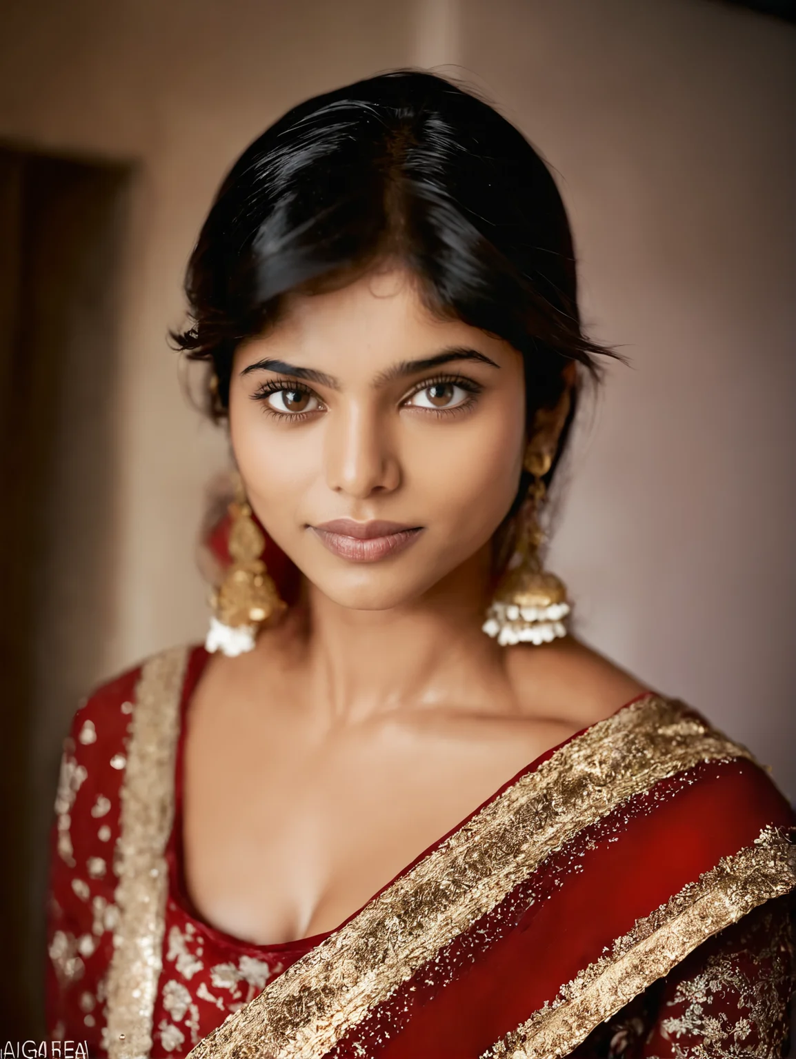 divyasynthxl woman portrait <lora:divyasynthxl-v1:1>, face focus, closeup, standing, neutral expression, in the bedroom, wearing traditional indian outfit