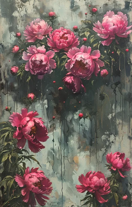 masterpiece,best quality,<lora:tbh223-sdxl:0.9>,illustration,style of Greg Capullo, decaying peonies