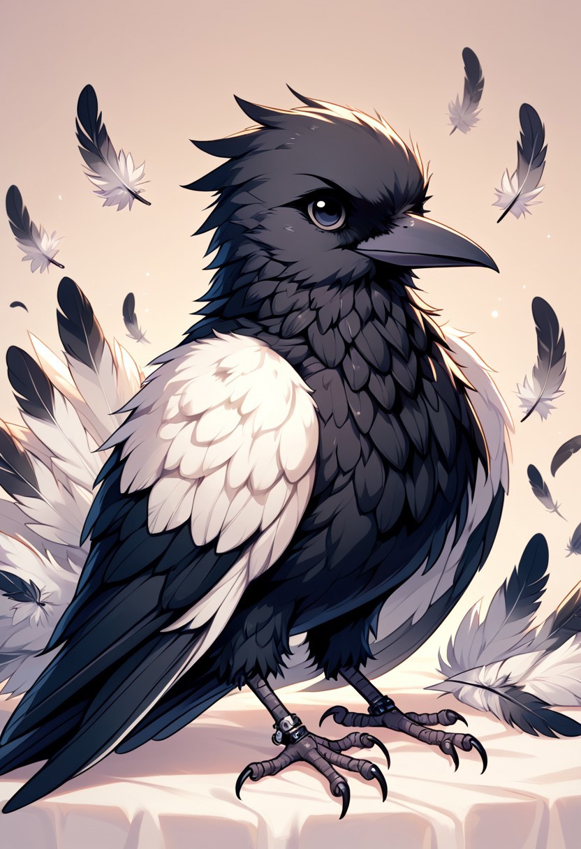 score_9, score_8_up, solo, 
megafeatherypony, feathers, feathery, crow,