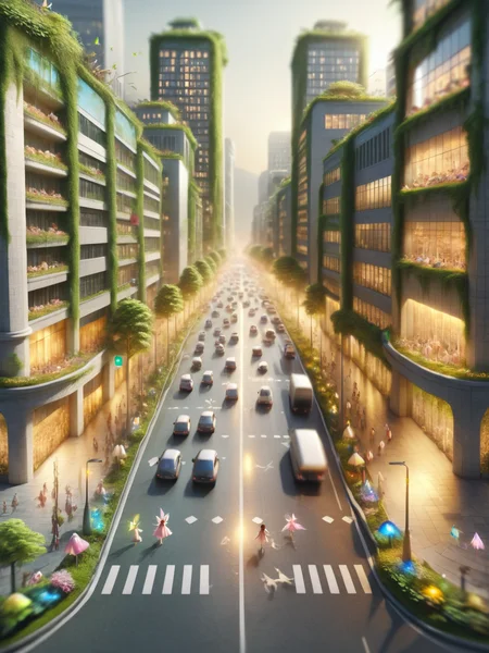<lora:Fairy_Style_SDXL:1> ais-fairy, a city street busy with traffic during rush hour