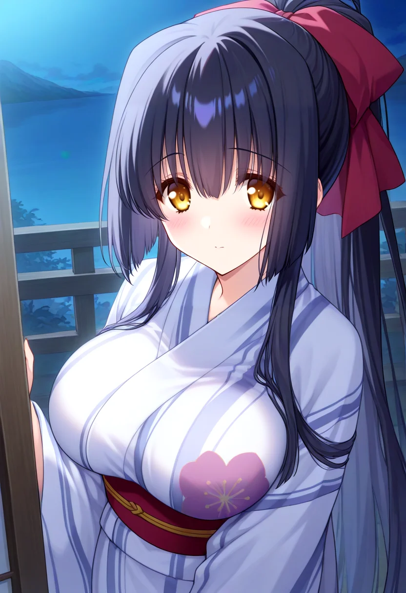 1girl,
masterpiece, best quality,
kuraki_suzuna,black hair, blush, very long hair, hair between eyes, ponytail, hair bow, red bow,
yukata, japanese clothes,looking at viewer,
<lora:SDXL_10_kuraki_suzuna213_i:0.6>