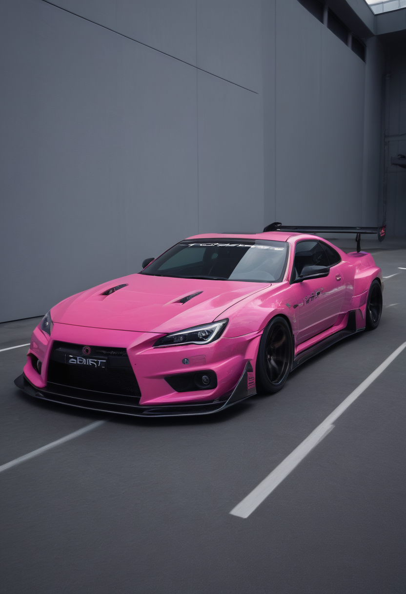 Techwear fashion japanese drift car,<lora:CHV-Zoom:1>,Cornelisz Hendriksz Vroom vehicle,car,singer [1],pink light [2], . Futuristic, cyberpunk, urban, tactical, sleek, dark, highly detailed