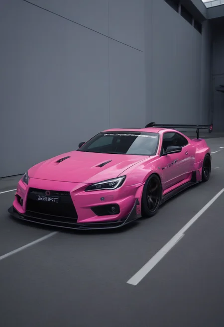 Techwear fashion japanese drift car,<lora:CHV-Zoom:1>,Cornelisz Hendriksz Vroom vehicle,car,singer [1],pink light [2], . Futuristic, cyberpunk, urban, tactical, sleek, dark, highly detailed