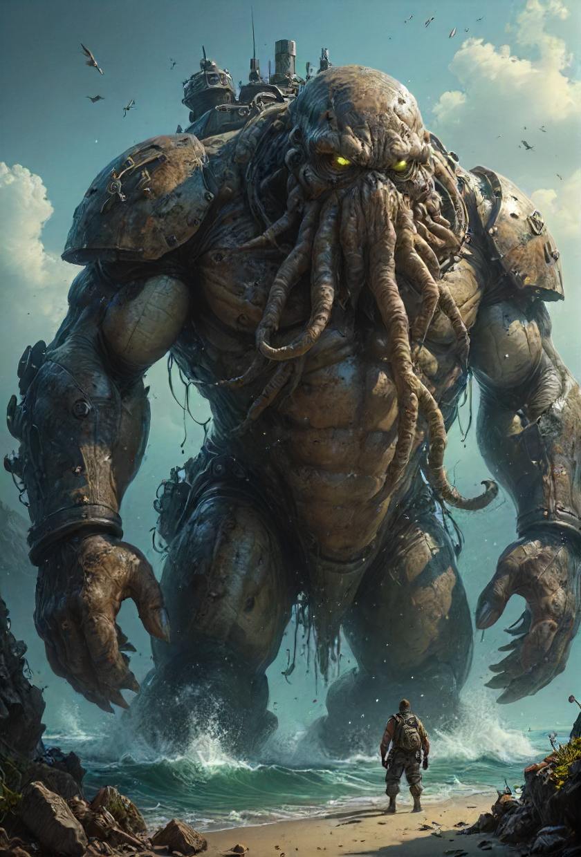 a big marine, a giant with a pair of friendly eyes <lora:Desolation:0.2>