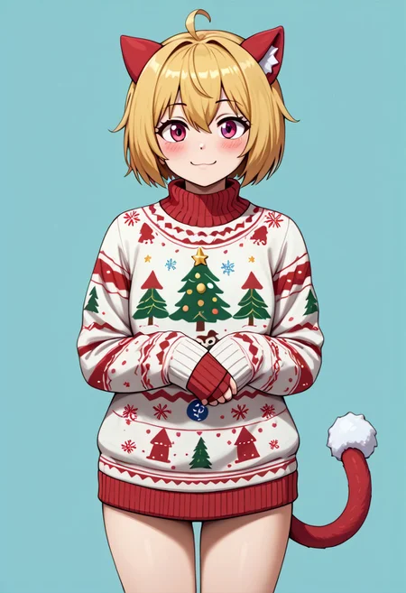christmas_sweater, tiny t-rex, one tail,d2j3m0x
