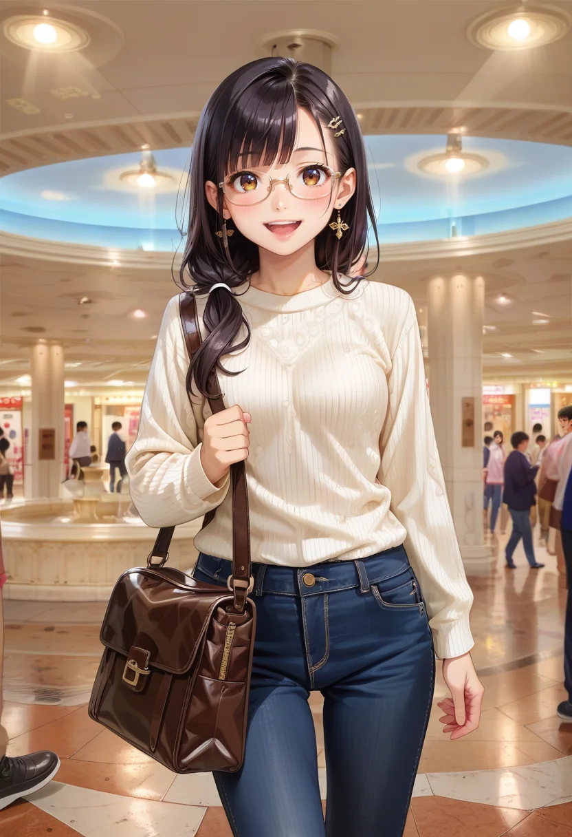 score_9, score_8_up, score_7_up, rating_safe, masterpiece, best quality, absurdres, unity 8k wallpaper, official art, official style, source_anime, uncensored, game cg, megami magazine,
1girl, solo, glasses, black hair, long hair, white ribbed sweater, happy, smile, looking at viewer, open mouth, solo focus, standing,
izuminohiroba, real world location, 6+boys, multiple boys, 6+girls, multiple girls, scenery, crowd, bag, pants, fountain, ceiling
<lora:izuminohiroba_pony_V1:1>