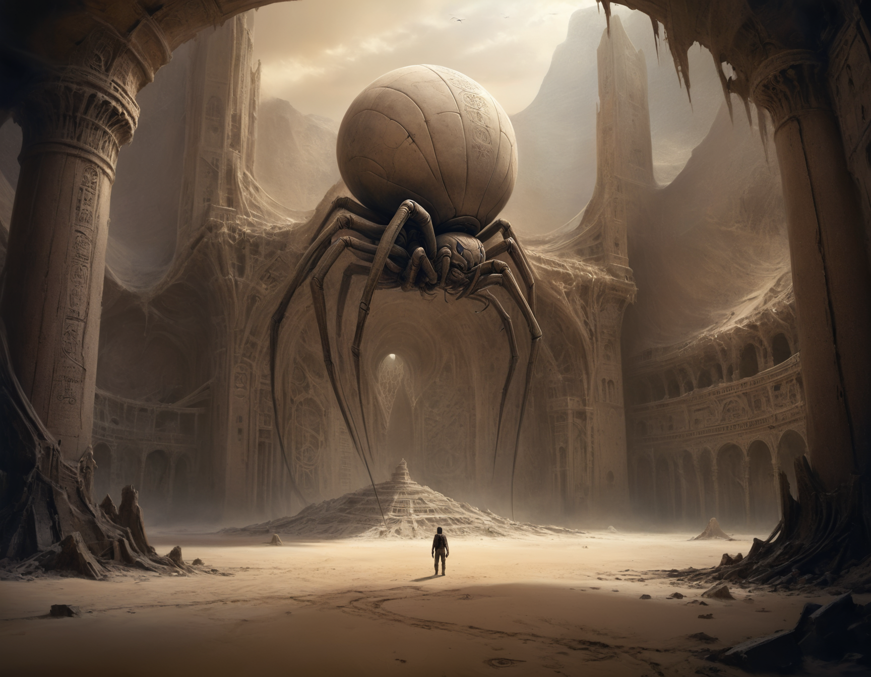 In the shadow of what was once a majestic sand castle, towering as high as mountains and stretching across miles like a colossal spider web, a lone wanderer stood amidst the wreckage, his eyes tracing the intricate patterns carved into the walls - remnants of an alien script that told stories of a world where swarms ruled supreme, their queens reigning over vast empires built not on stone, but on shifting sands, b3ks1n