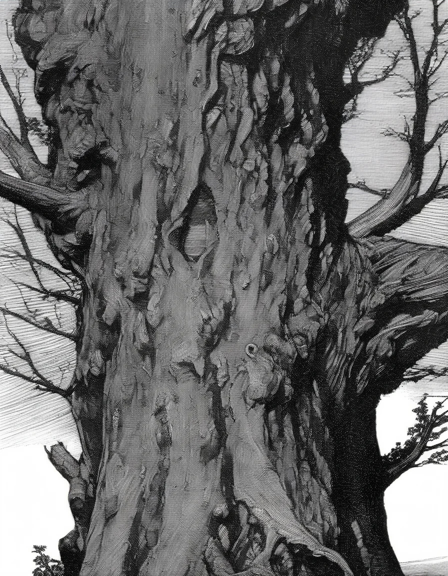 tree trunk, extreme up close shot, franklin booth style <lora:franklin_booth_style_sdxl_v16-000016:1>