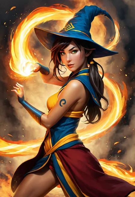 <lora:Firebending-06:1.2> sexy wizard girl firebending