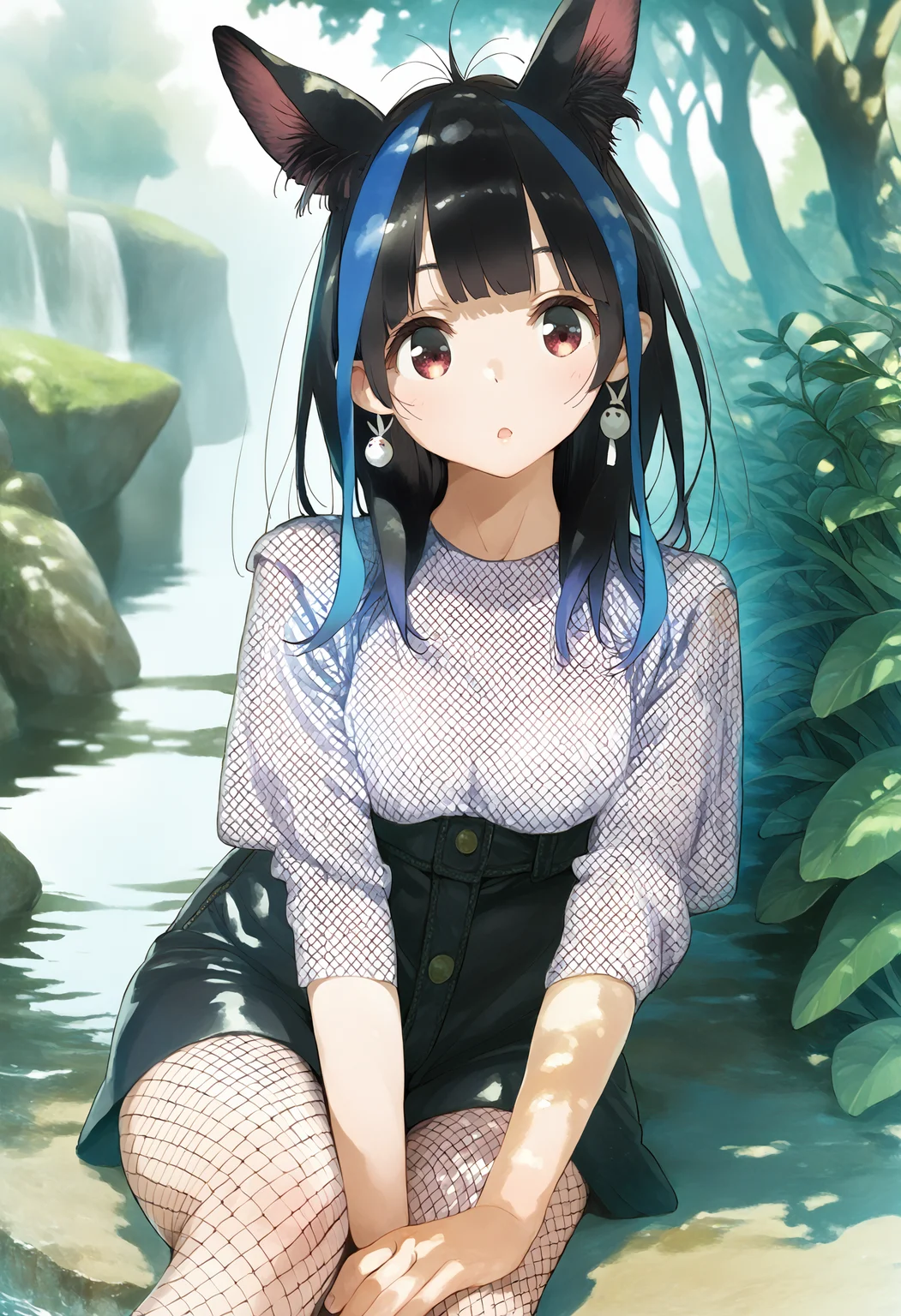 score_9, score_8_up, score_7_up, score_6_up,
by miyajima reiji, yaemori mini, 1girl, solo, animal ears, black hair, fishnets, multicolored hair,
outdoors,
masterpiece, best quality
<lora:kanojookarisimasu_v10:1>