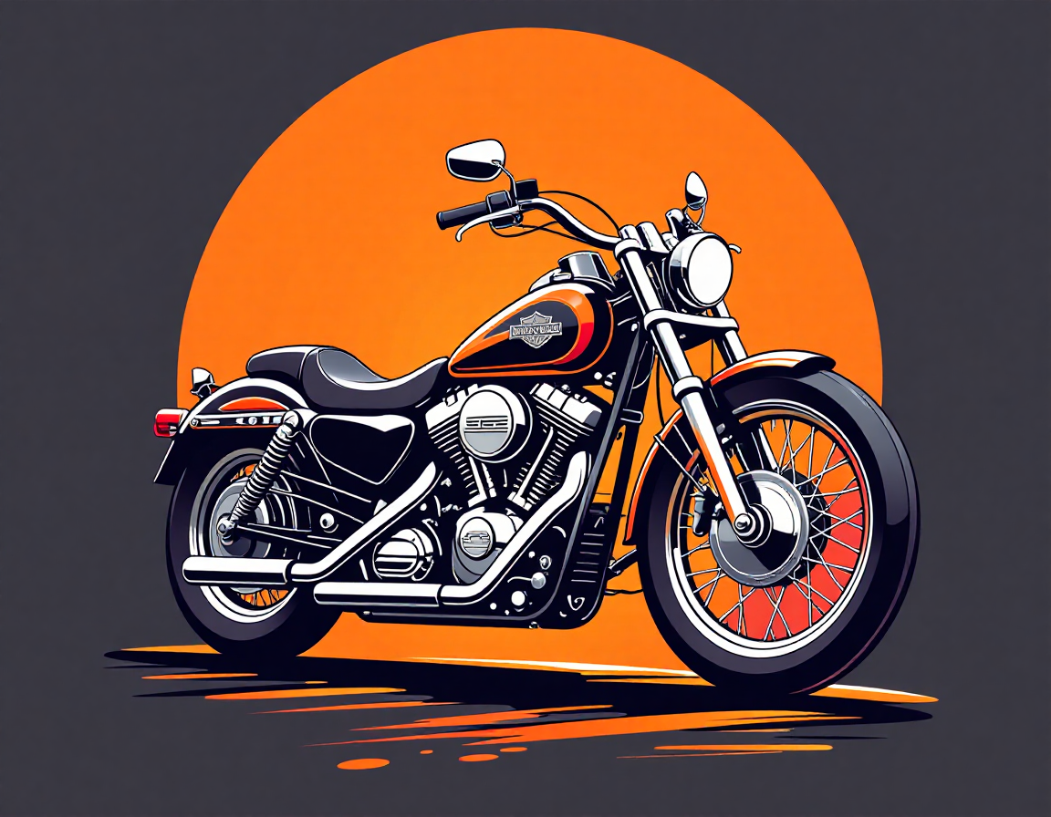 tshirt design, harley davidson motorcycle, oval background, in the style of 5h1rt