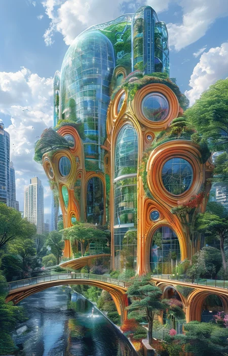 masterpiece,best quality,<lora:tbh303-sdxl:0.9>,illustration,designed by Vincent Callebaut Postmodern corporate headquarters with playful, colorful elements reminiscent of Michael Graves