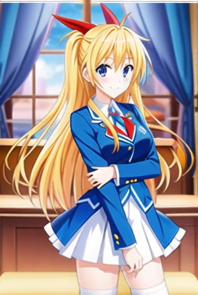 Chitoge5-2500:0.8,chitoge kirisaki, highres,(masterpiece_1.0),(best quality_1.0),(standing),(body in frame),thigh highs,1girl, full body,