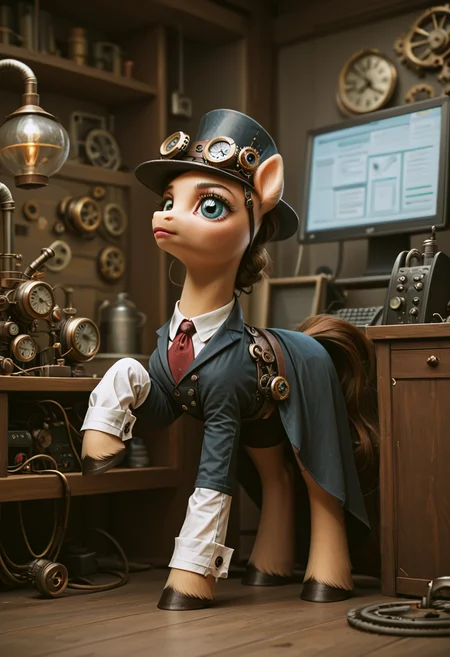 score_9, score_8_up, score_7_up,
source_pony,
a feral pony working in a tech lab, steampunk computer,
steampunk,
detailed background,
<lora:Steampunk_Pony:1>