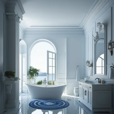 <lyco:Greek_style_interior_design_Sa_May:1.0> Greek style interior design of bathroom