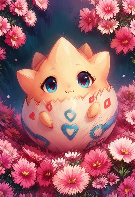 score_9, score_8_up, score_8, (solo:1.5), (((tgpi))), looking at viewer, j_cartoon, cute, pink flowers,