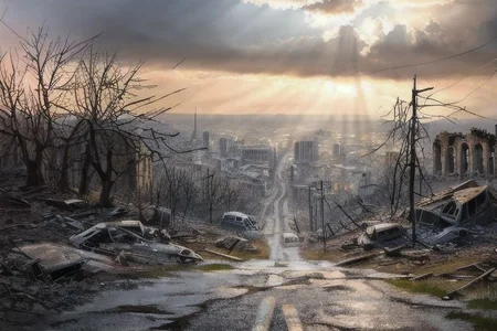 (masterpiece:1.2), (best quality,:1.2), 8k, HDR, ultra detailed, ((photorealistic)), professional light, cinematic lighting, fashion photography, ambient lighting, atmospheric effects, <lora:detail_slider_v4:3>, a winding road through the ruins of a Wasteland city,   <lora:Wasteland-10:1>, style-rustmagic, epiCPhoto