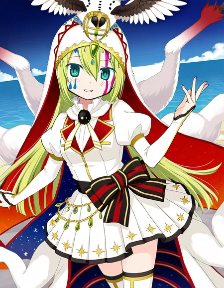 masterpiece, best quality, newest, absurdres, highres, safe, 1girl, holy alina \(another\), magia record: mahou shoujo madoka magica gaiden, facepaint, solo, outdoors, dutch angle, <lora:alina_gray_noobaiXLNAIXL_vPred10Version:0.7>