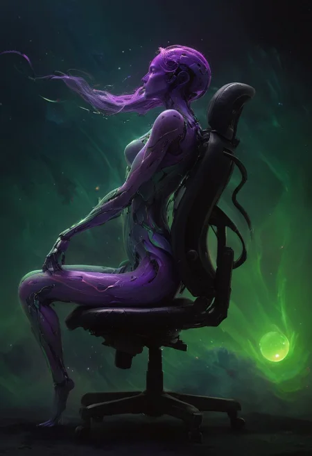 Capturing the essence of cosmic serenity and earthly vigor, depict a woman suspended in her office chair amidst the vast expanse of space. Her surroundings are a vibrant mix of colors, with deep blacks contrasting against vivid hues. In the distance, translucent planets in shades of purple and dark green add to the surreal atmosphere. Her long hair billows freely in the weightlessness of space, embodying a sense of boundless freedom and graceful motion.
deep Blacks, very detailed, atmospheric haze, Film grain, cinematic film still, shallow depth of field, highly detailed, high budget, cinemascope, moody, epic, OverallDetail, 2000s vintage RAW photo, photorealistic, candid camera, color graded cinematic, eye catchlights, atmospheric lighting, imperfections, natural, shallow dof