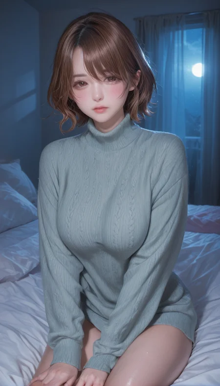 <lora:LCMTurboMix_Euler_A_fix:1> <lora:example_SDXL:0.3>, EZRealPONYXL, <lora:Dramatic Lighting Slider:3> <lora:realistic filter [IL]:1>
DSLR,realistic,cosplay photo, (very awa,masterpiece,best quality,year 2024,newest,absurdres,highres:1), realistic,skin texture,facial features, photography shot with Canon EOS 5D Mark IV , realistic, RAW, best quality, masterpiece, amazing quality, skin details,
1girl, highly detailed beautiful face, large natural breasts,
detailed background, shiny skin, dutch angle, night, moonlight,
beautiful detailed eyes, intricate details, absurdres, anime screencap,
artist: onono imoko, artist: taesi,
<lora:YD IL:1>
masterpiece, best quality, high resolution, absurdres, 1girl, oranyd, higuchi_madoka, indoors, on_bed,  turtleneck_sweater, blush, looking_at_viewer,
