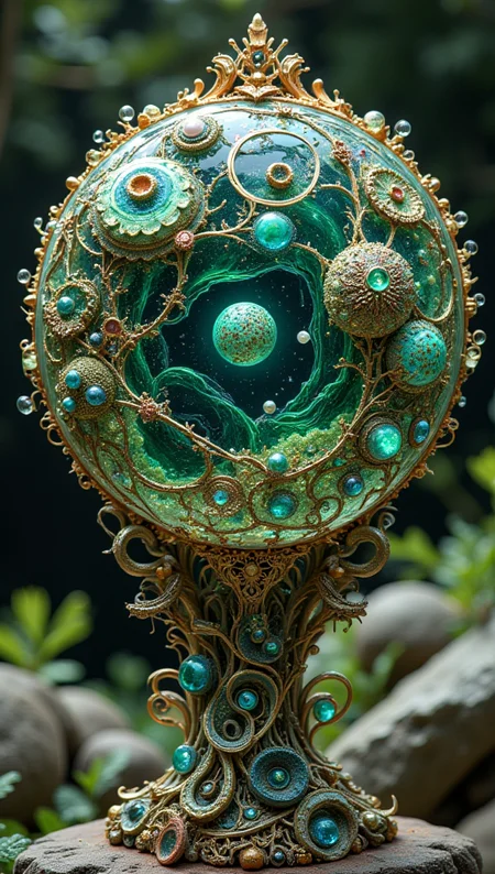 masterpiece, 4k, 8k, sharp, a intricate representation of a planet made of mantaray. There are pearl that are green and embedded inside of the crown, the light is cinematic during day in a pleasant nature setting.
detailmaximizer, Midjourney_Whisper <lora:[Flux1]_flux_vividizer:0.3> <lora:[Flux1]_scenery_lora_comfy_converted:0.2> <lora:[Flux1]_Opal_Fantasy_Flux:0.5> <lora:[Flux1]_aidmaPsychadelicChaosWorld-FLUX-v0.1:0.3> <lora:[Flux1]_aidmaImageUpgrader-FLUX-V0.1:0.1> <lora:[Flux1]_midjourney_whisper_flux_lora_v01:0.1>