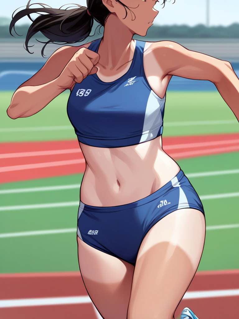 score_9,score_8,score_7,source_anime,rating_safe,skinny teen girl,<lora:rikujou02:1>,rikujou02,tanlines,track and field,running,upper body,