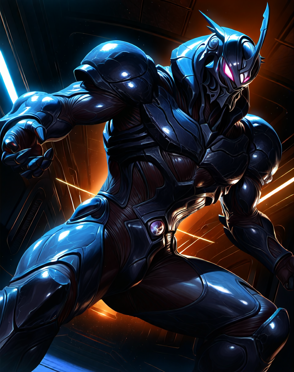 perfect depth of field shot, masterpiece, beautiful, sharp focus, crisp details,
<lora:Dark_Hero_(Guyver)_(Illustrious)_(AD):1> Dark_Hero, Guyver, bioboosted armor, 
((exterior, science fiction, high science fiction, action anime style background, dark spaceship interior, 
dynamic action, dynamic perspective, dutch angle, bent knee, cowboy shot,
male focus, gradient style anime coloring, strong, fighting scene, solo, ):1.5), 
EZRealPONYXL, zPDXL, Smooth Quality, lazynsfw,
