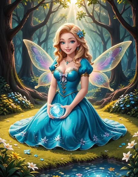 A graceful fairy woman sitting elegantly in front of an enchanted forest,3nch4nt3d f0r3st. She has delicate, shimmering translucent wings that catch the light, creating a soft iridescent glow. Her flowing dress is a pastel pink adorned with intricate floral patterns, appearing almost as if itâs made from petals. Her posture is relaxed yet regal, with one hand gently resting on her lap and the other lightly holding a small glowing orb. Her long, wavy hair cascades down her back in soft golden locks, with small flowers woven into it. Her expression is serene and slightly wistful, with a warm, gentle smile.
The enchanted forest behind her is mystical and vibrant, with towering ancient trees whose twisted branches are illuminated by bioluminescent plants. Soft golden and purple light filters through the dense foliage, giving the scene an otherworldly atmosphere. Tiny glowing fireflies float around her, adding to the magical ambiance. The ground is covered in lush moss and scattered with colorful, luminous mushrooms. The overall lighting is soft and dreamy, with a subtle pink and purple hue blending harmoniously with the fairyâs attire. This scene evokes a feeling of peace, wonder, and enchantment.<lora:SDXLFaeTastic2400:0.4> <lora:extremely_detailed:0.4> extremely detailed, <lora:3nch4nt3d_f0r3st:1>, Masterpiece,best quality,hi res,8k,hi res,8k,award winning,(sharp focus, intricate, highly detailed),