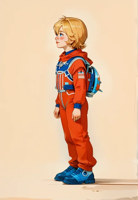 score_9, score_8_up, score_8_up, perfect drawing, sharp lines, absurdres,
1girl, solo, alisattp, (full body:1.2),
blonde hair, blue eyes, blush stickers, hair between eyes, bangs, red bodysuit, spacesuit, short hair,
Dynamic lighting, shading, detailed, from side, thighs, feet, standing,
simple background, looking up,
1980s \(style\),
d3t41l3d, <lora:d3t41l3dXLP:0.6>, <lora:alisattp_pdxl:1>