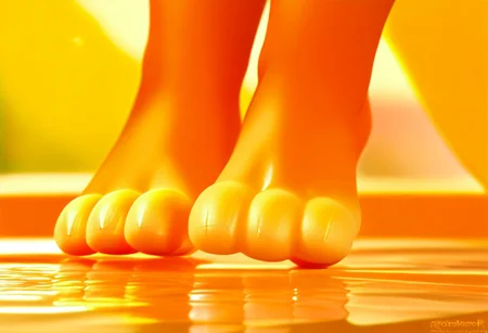 score_9, score_8_up, Score_7_up, score_6_up, score_5_up, Chimchar, Pokemon (creature), monkey, peach colored feet, 3 toes, foot focus, water, surfing, feet on surfboard, wet on feet, close-up