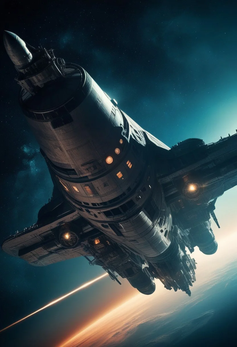 (Exterior shot of Spaceship in a galaxy:1.4) , by Ed Mell and Russ Mills, (luminar , vivacious , masterful:1.4), poster art, bold lines, hyper detailed, expressive, award winning, (scenery:1.4), (intricate details, masterpiece, best quality:1.4),
ring light , looking at viewer, dynamic pose, wide angle view,
atmospheric haze, Film grain, cinematic film still, highly detailed, high budget, cinemascope, moody, epic, OverallDetail, gorgeous, 2000s vintage RAW photo, photorealistic, color graded cinematic, eye catchlights, atmospheric lighting, skin pores, imperfections, natural, shallow dof,