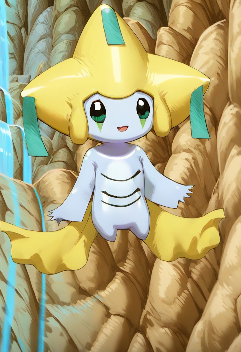 transformation, full-length digital artwork of a woman morphing into a jirachi, cute,