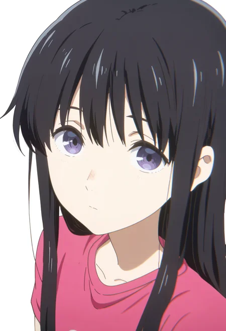<lora:CUeno:1>
absurdres, high quality, masterpiece, very awa, anime screencap, 8k, absurd res
1girl, cueno, long hair, black hair, purple eyes, detailed face,
portrait, expressionless, pink t-shirt, looking at viewer, white background, from above, head tilt,