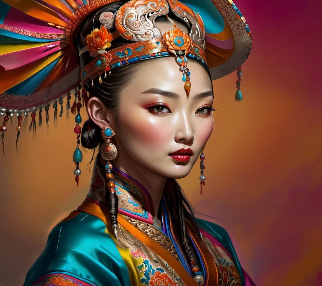<lora:CulturePunkAI_2:.9>MongolPunkAI fashion, woman Highly detailed, amazing, Impressive lighting, vibrant colors, Ultra Realistic, High quality, Highly detailed, trending on artstation
