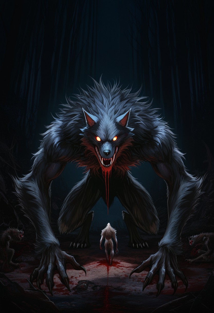 MASTERPIECE, AMAZING QUALITY, 3NDL3SS, BEAST, WEREWOLF, DARK, SHARP FANGS, BLOODY, ABOMINATION,