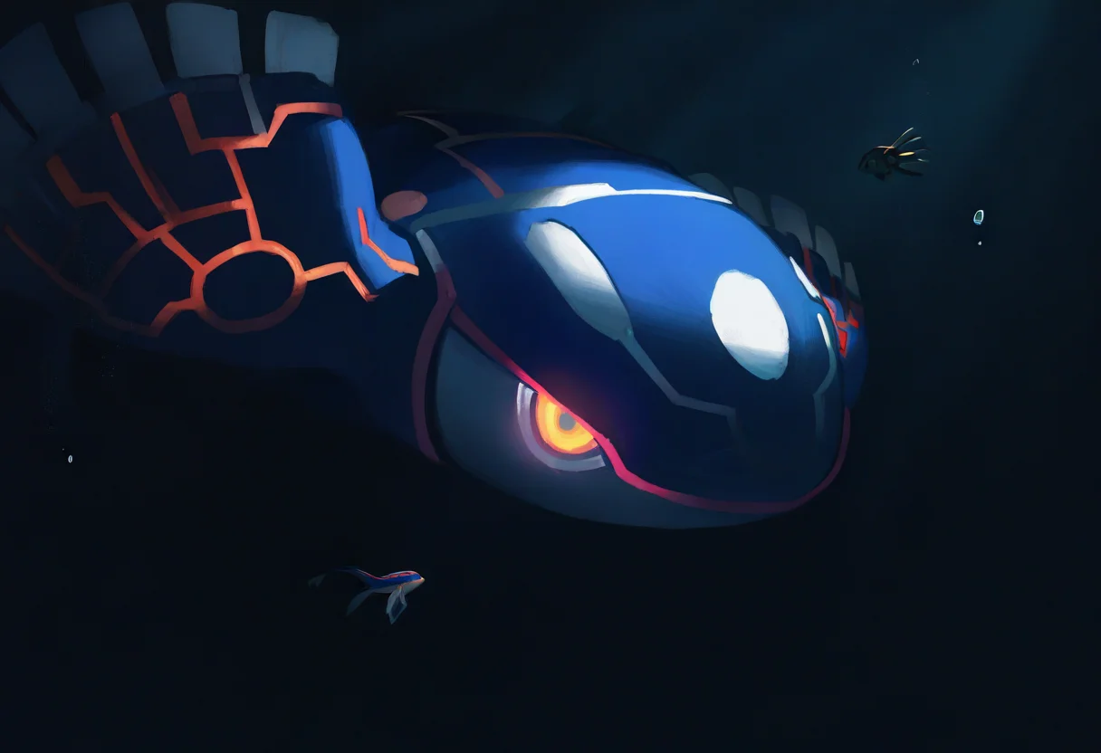 artist:ciloranko,artist:modare,artist:diyokama, astero, scenery, pokemon \(creature\),
best quality, amazing quality, very aesthetic, absurdres, solo,
underwater, abyss, kyogre, yellow eyes, glowing eyes, abyss, dark, darkness, gritty, no humans, black background <lora:AsteroNoob_byKonan:1>