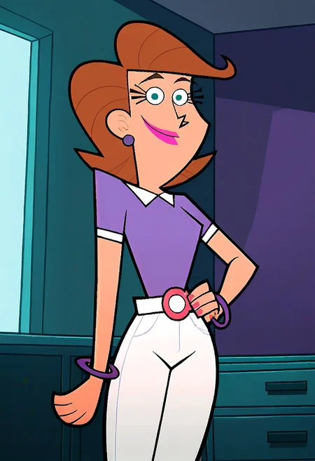 score_9, score_8_up, score_7_up, score_6_up, score_7_up,source_cartoon BREAK 1girl,mrsturner, solo, brown hair, jewelry, earrings,blue eyes,lipstick,makeup,bracelet,short hair,curvy body,white pants,shirt,pants, BREAK girl flirting, indoors,bedroom,looking at viewer, cowboy shot, dutch angle
